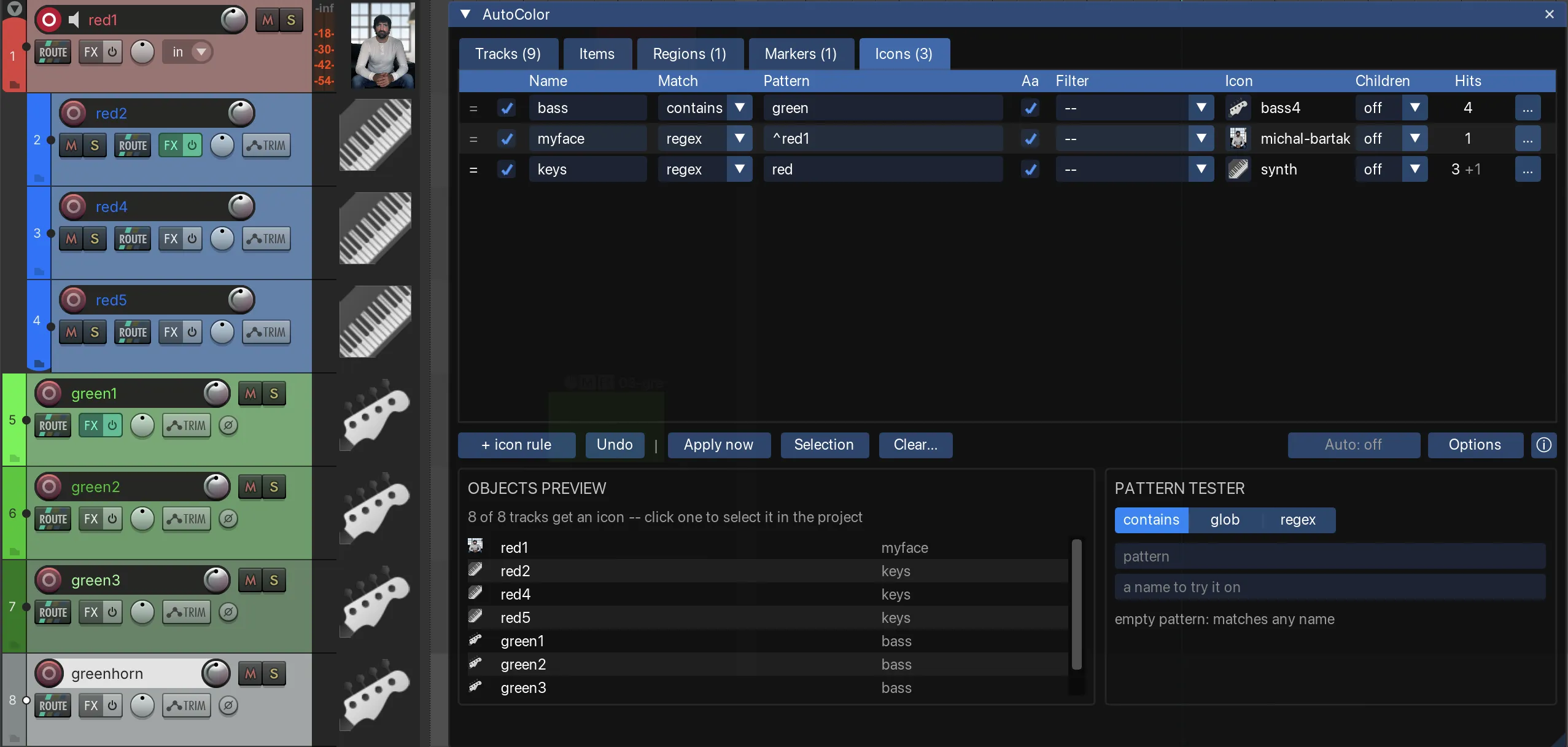 The icons tab