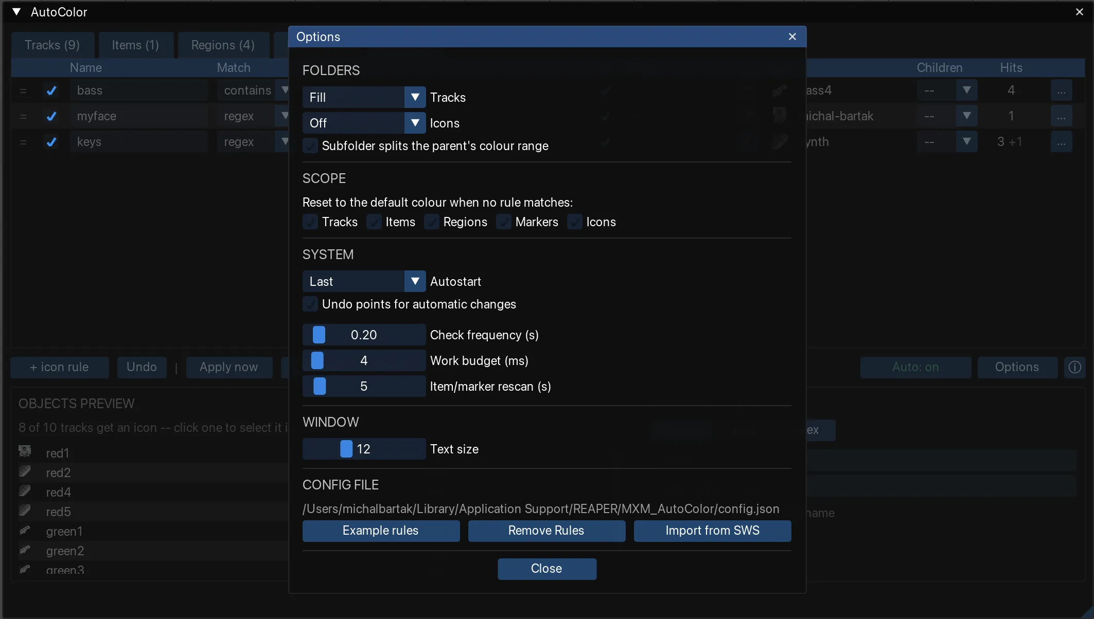The Options dialog