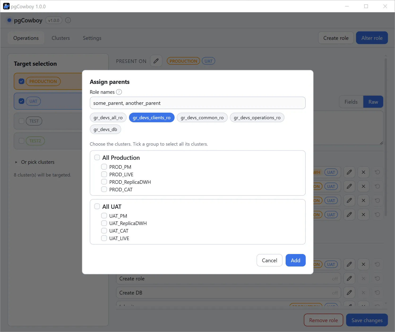 Assign parents dialog