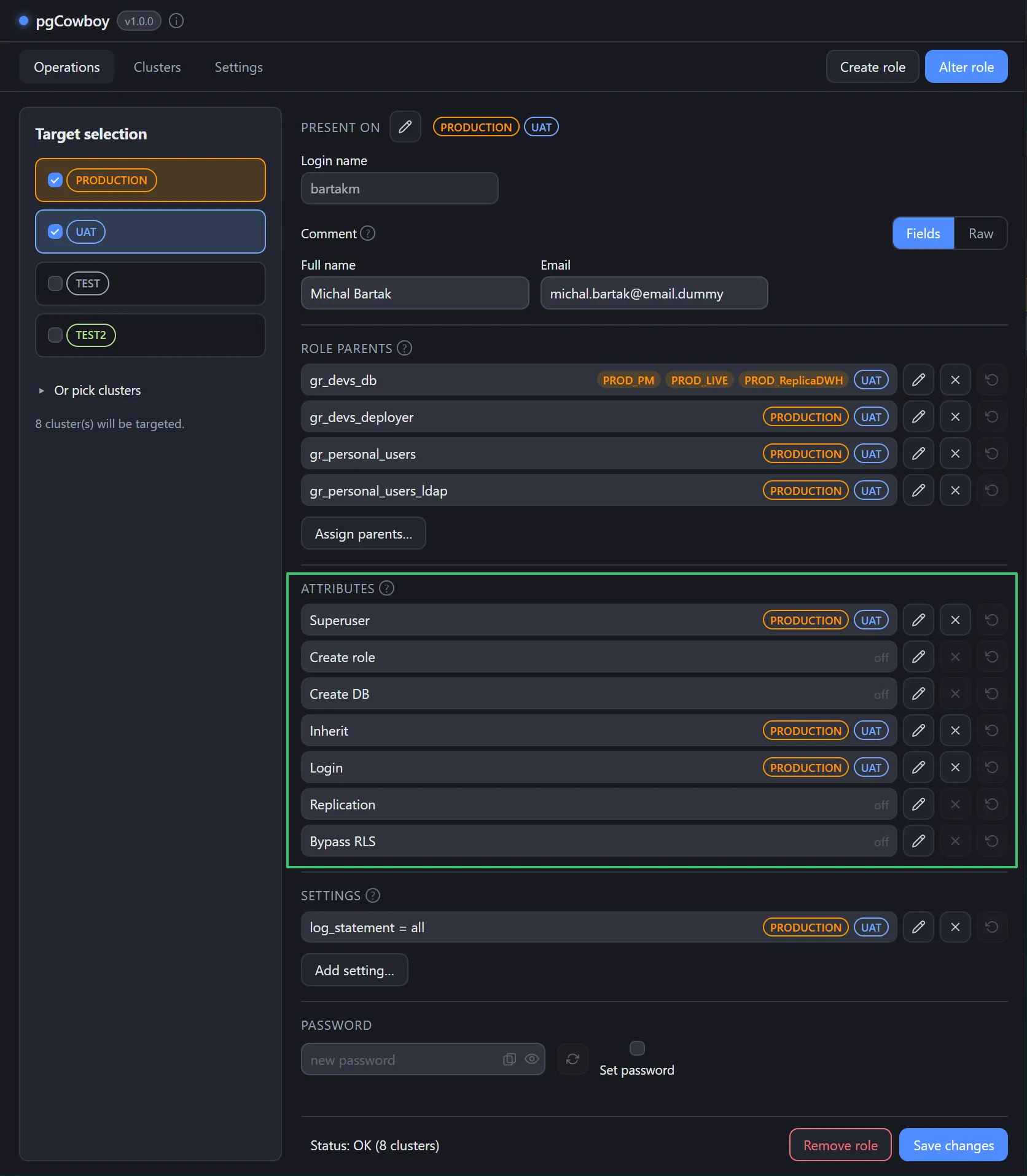 Attributes section