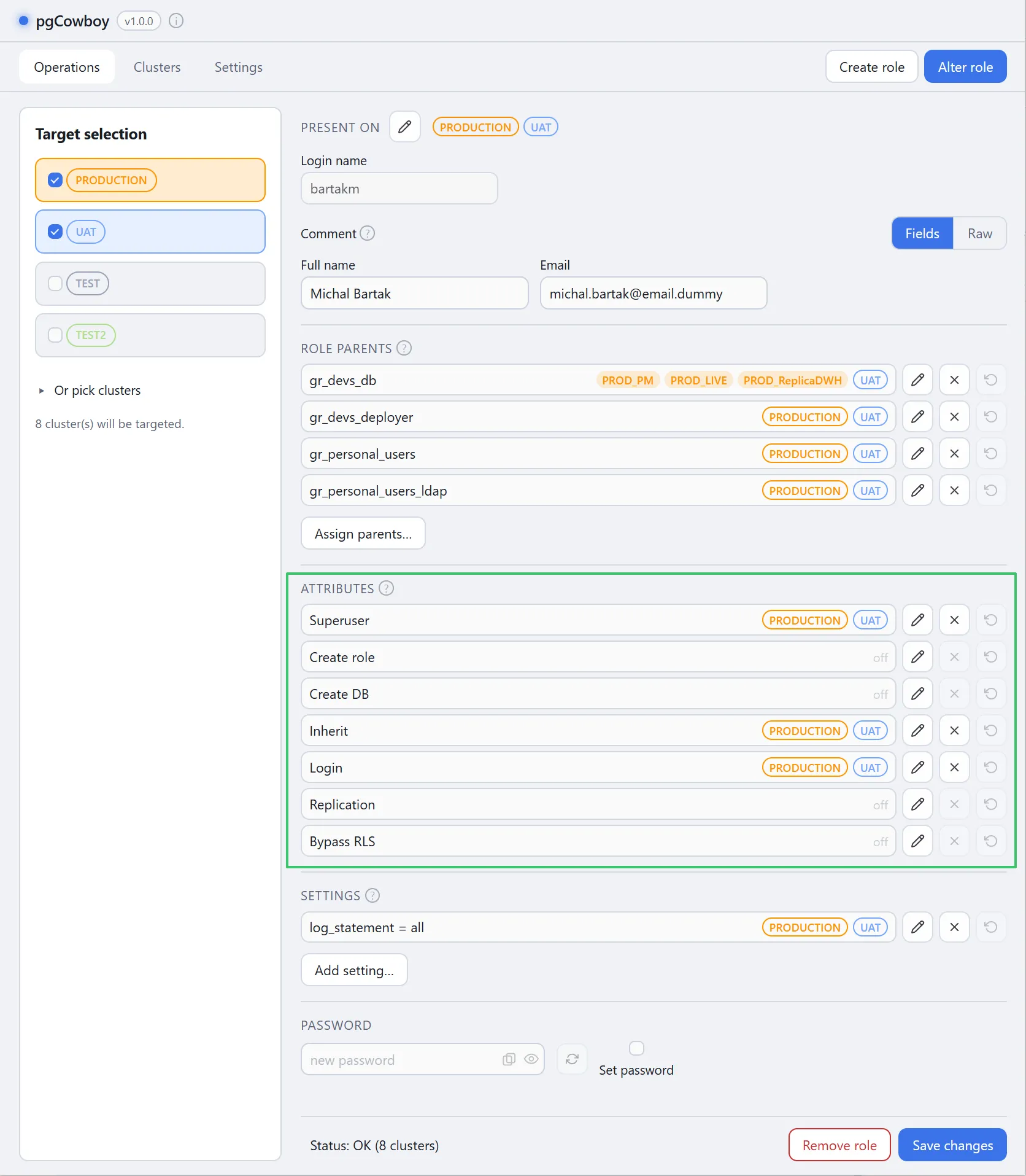 Attributes section