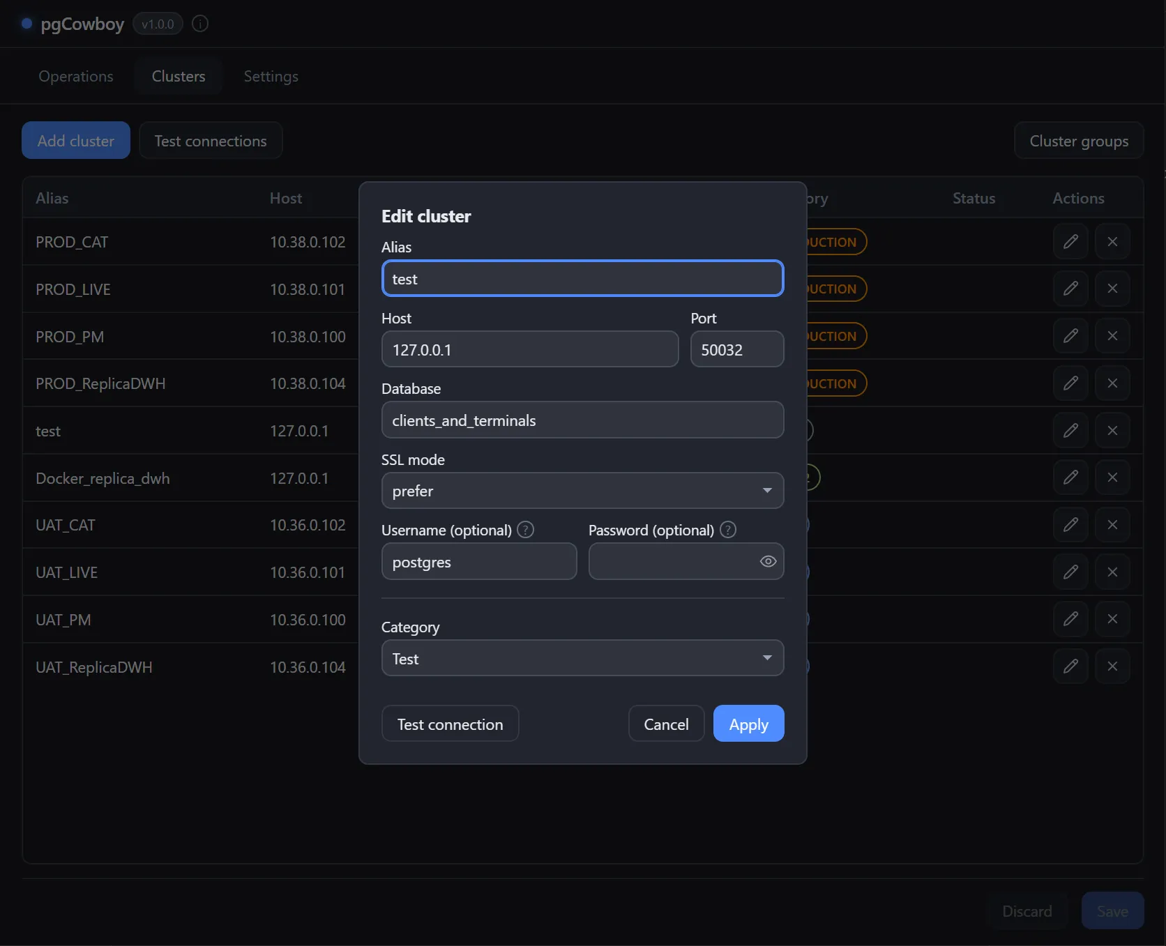 Cluster editor