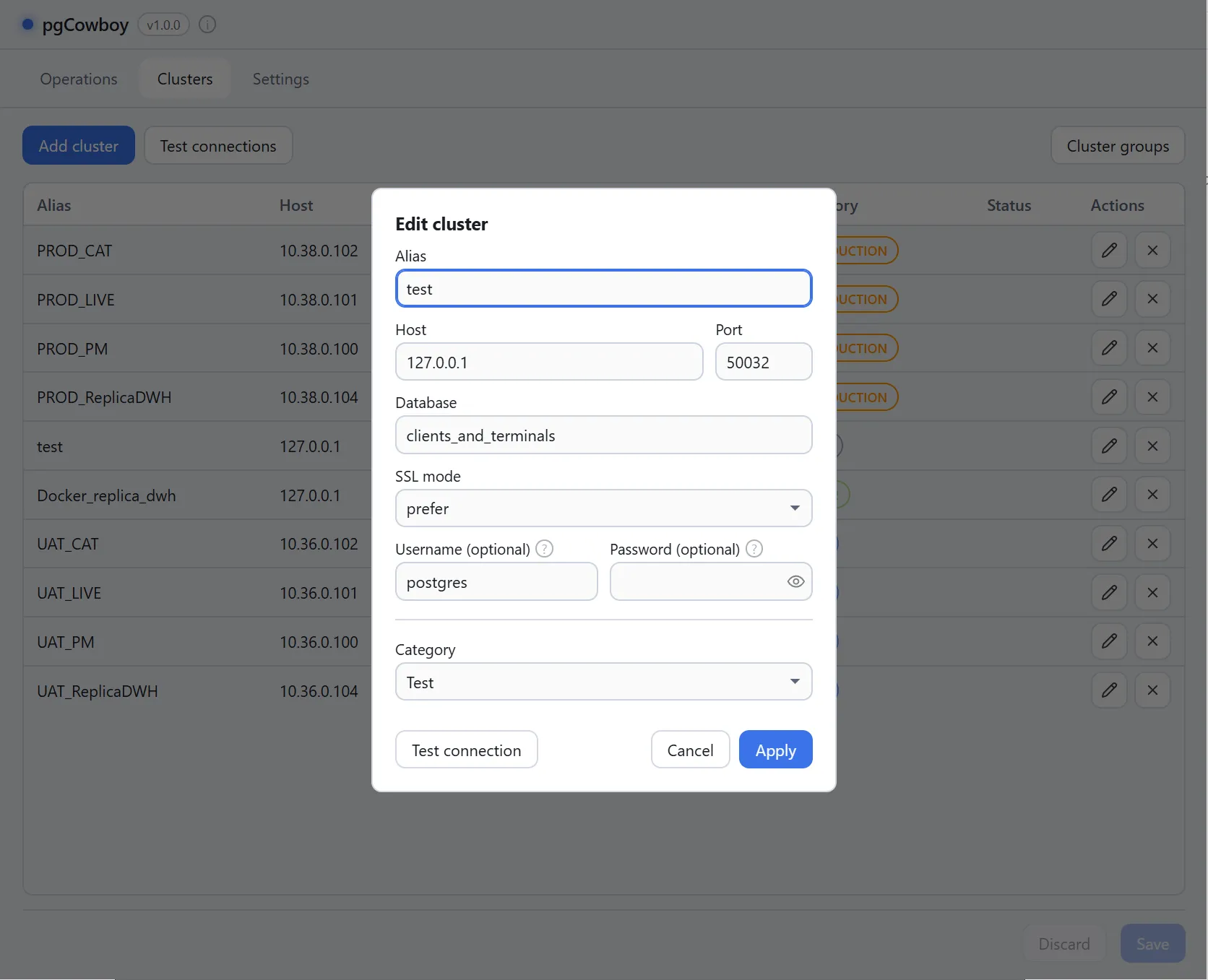 Cluster editor