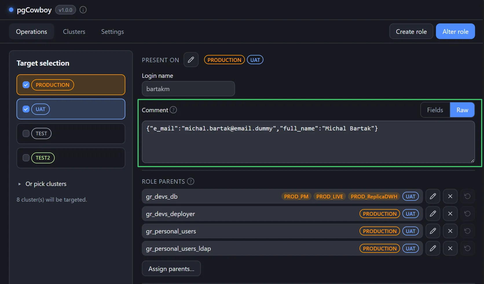 Comment editor, Raw view