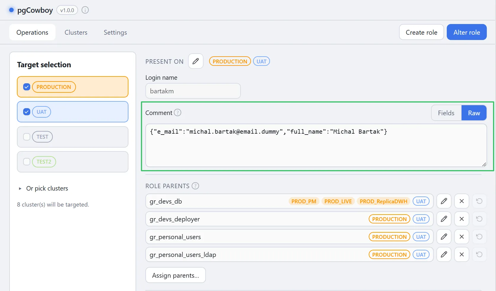 Comment editor, Raw view