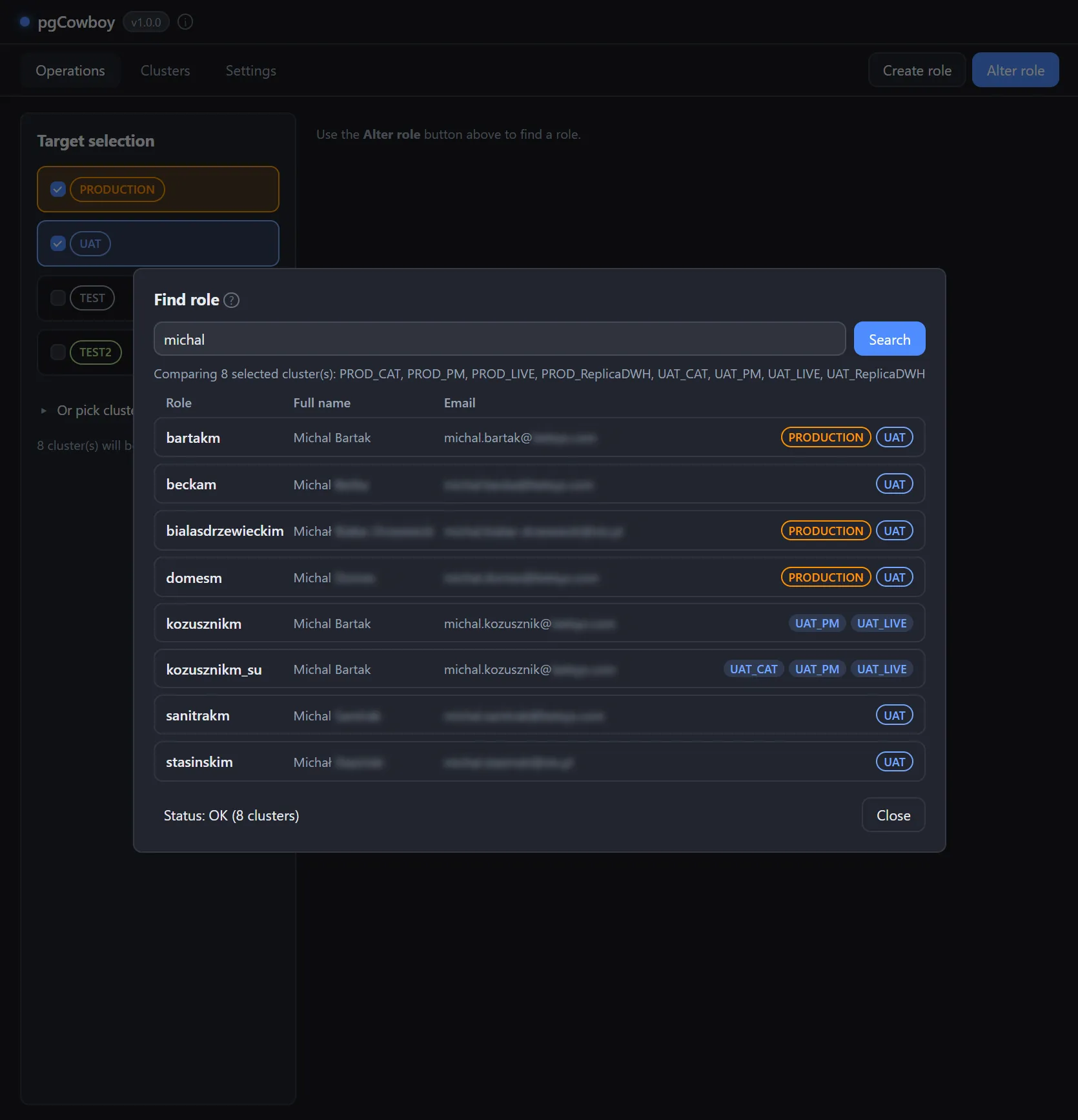 Find role dialog