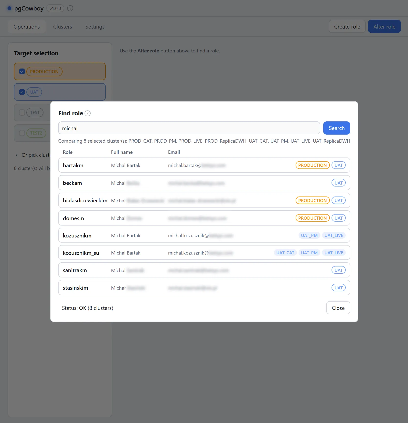 Find role dialog