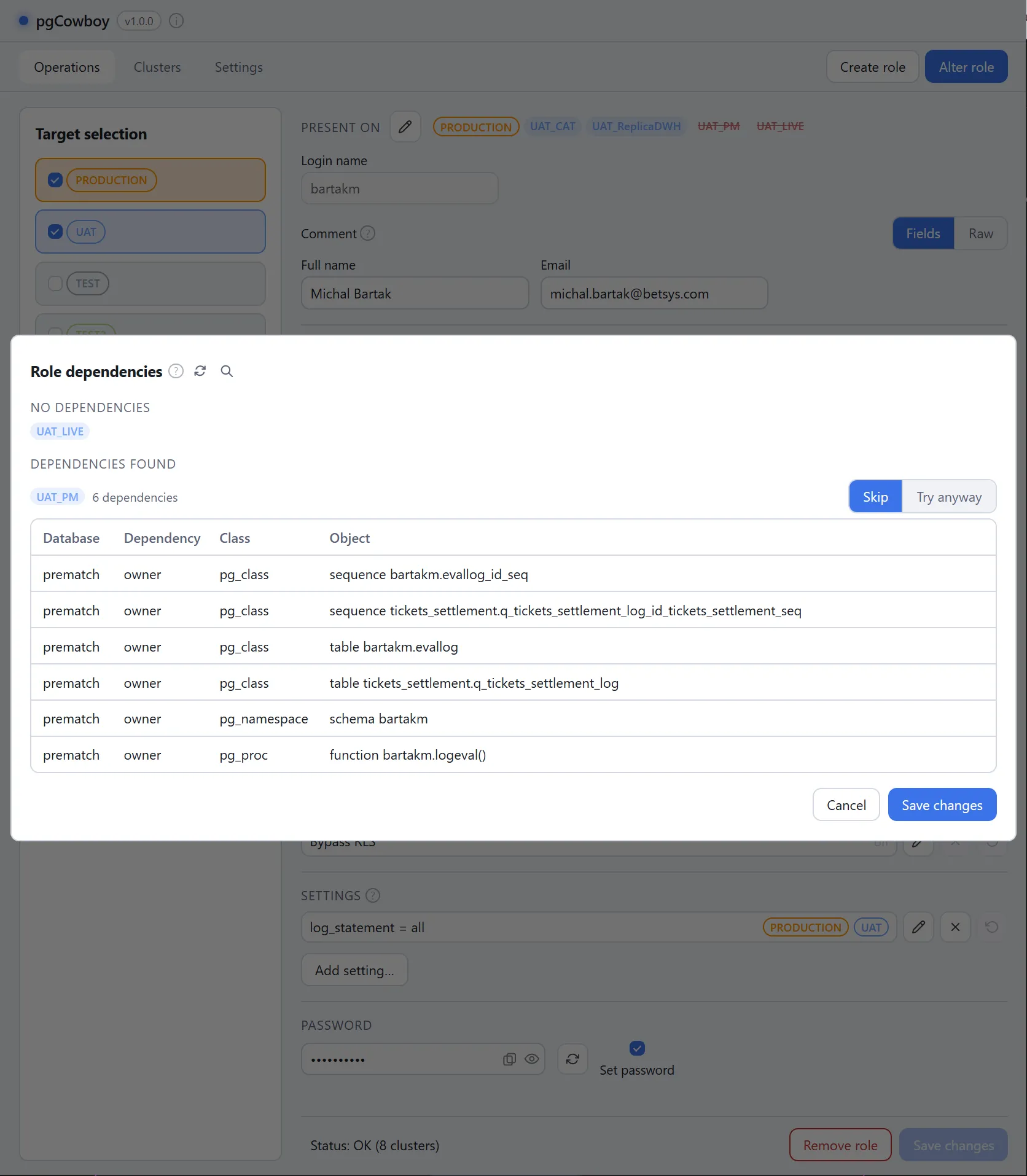 Dependency check before removing a role