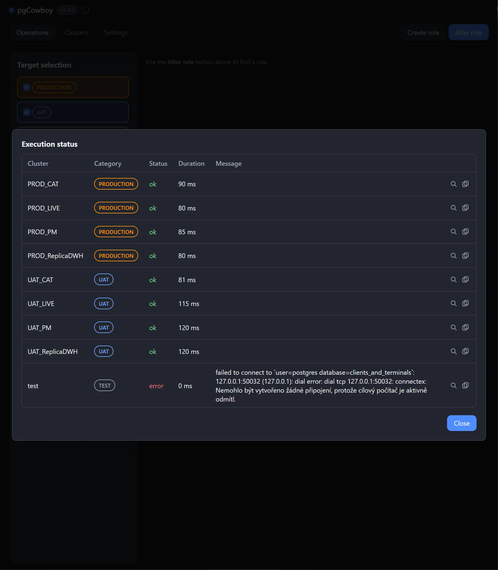 Results panel