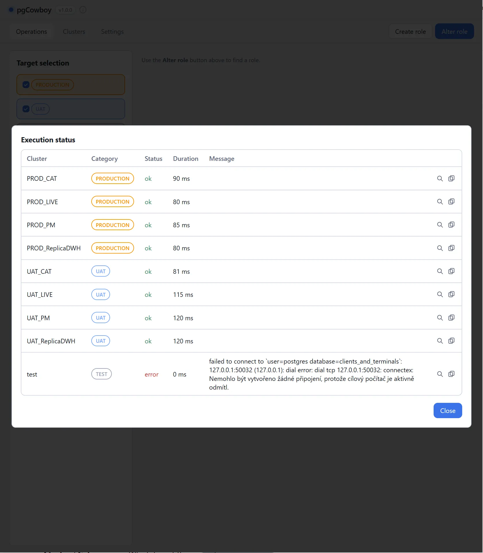 Results panel