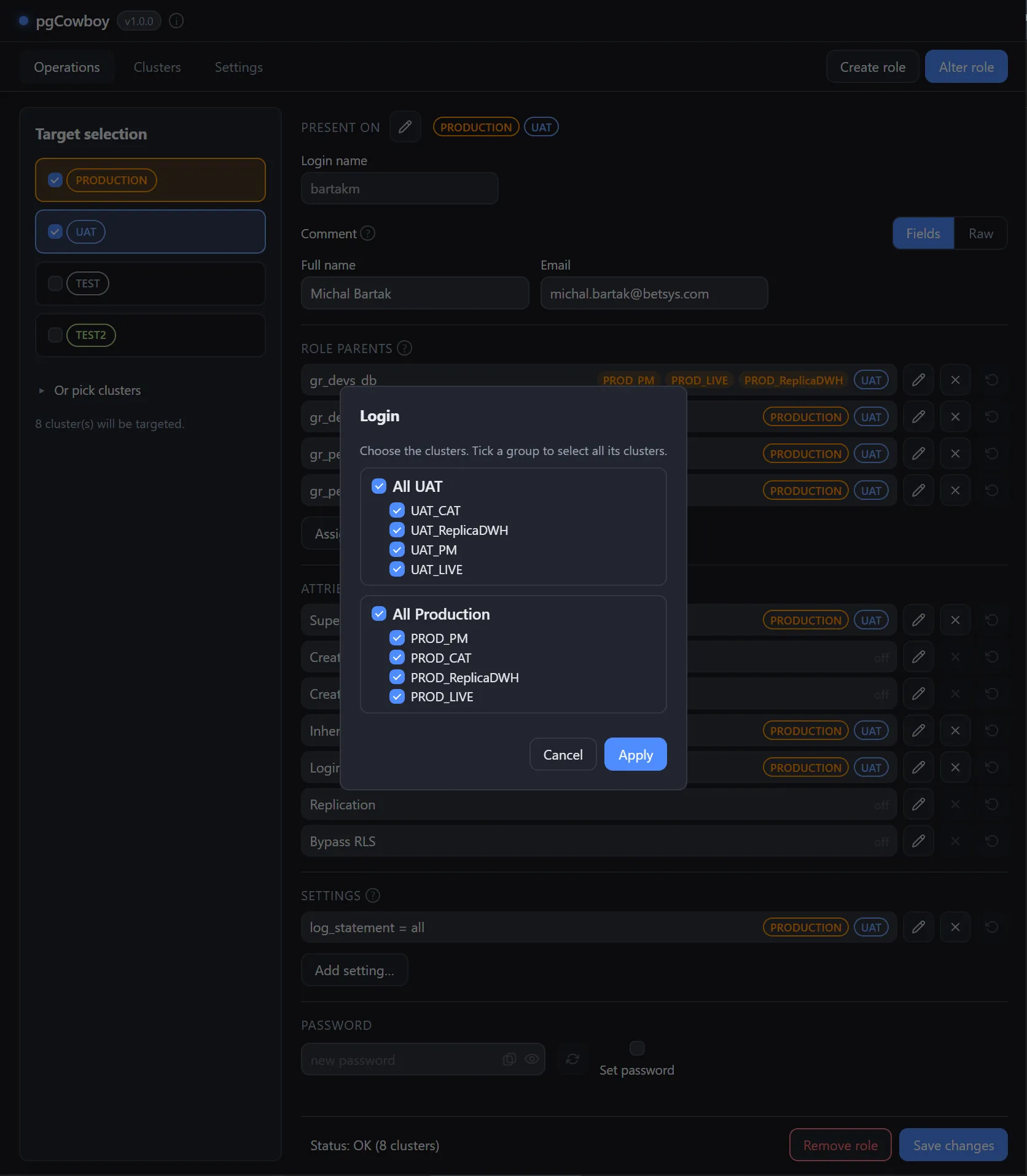 Per-cluster attribute editor
