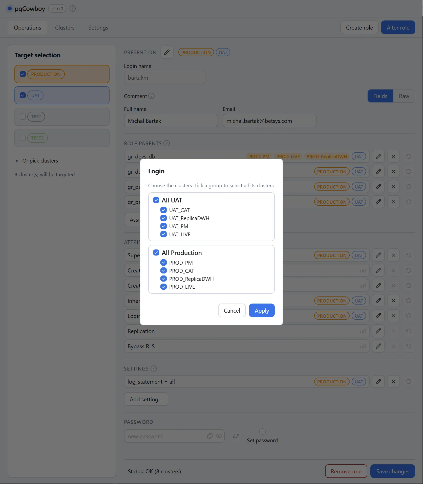 Per-cluster attribute editor
