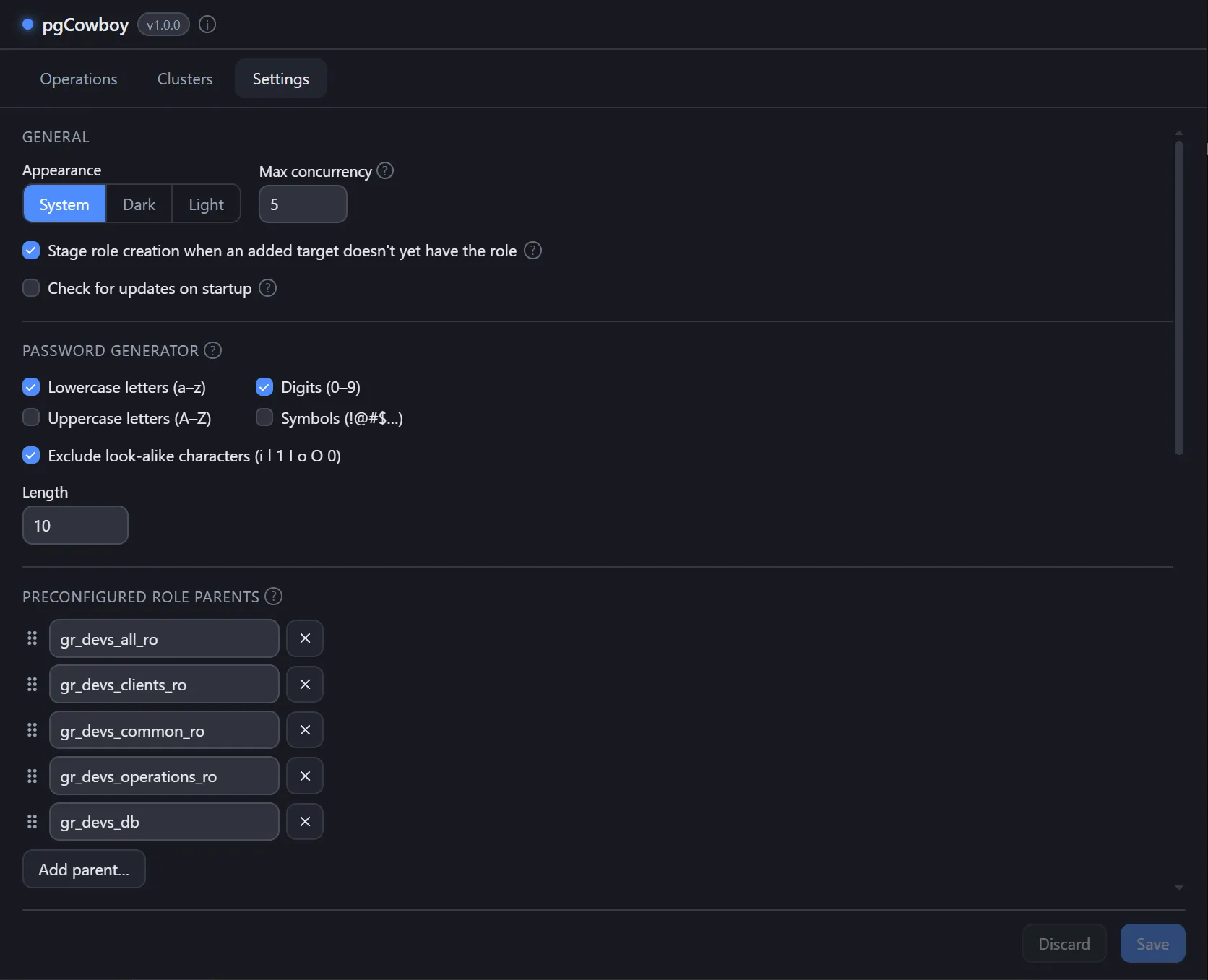 Settings tab