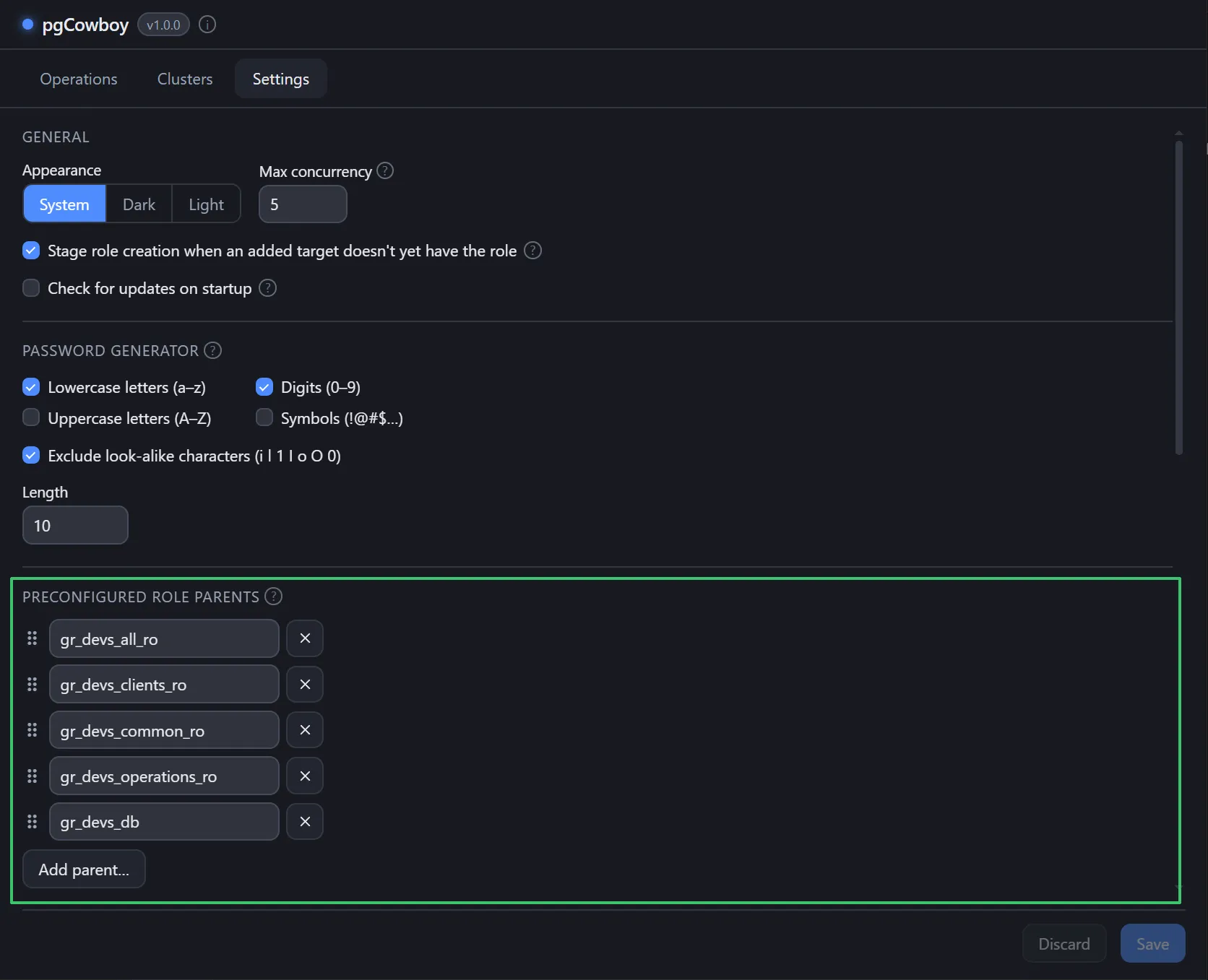 Settings → Preconfigured role parents
