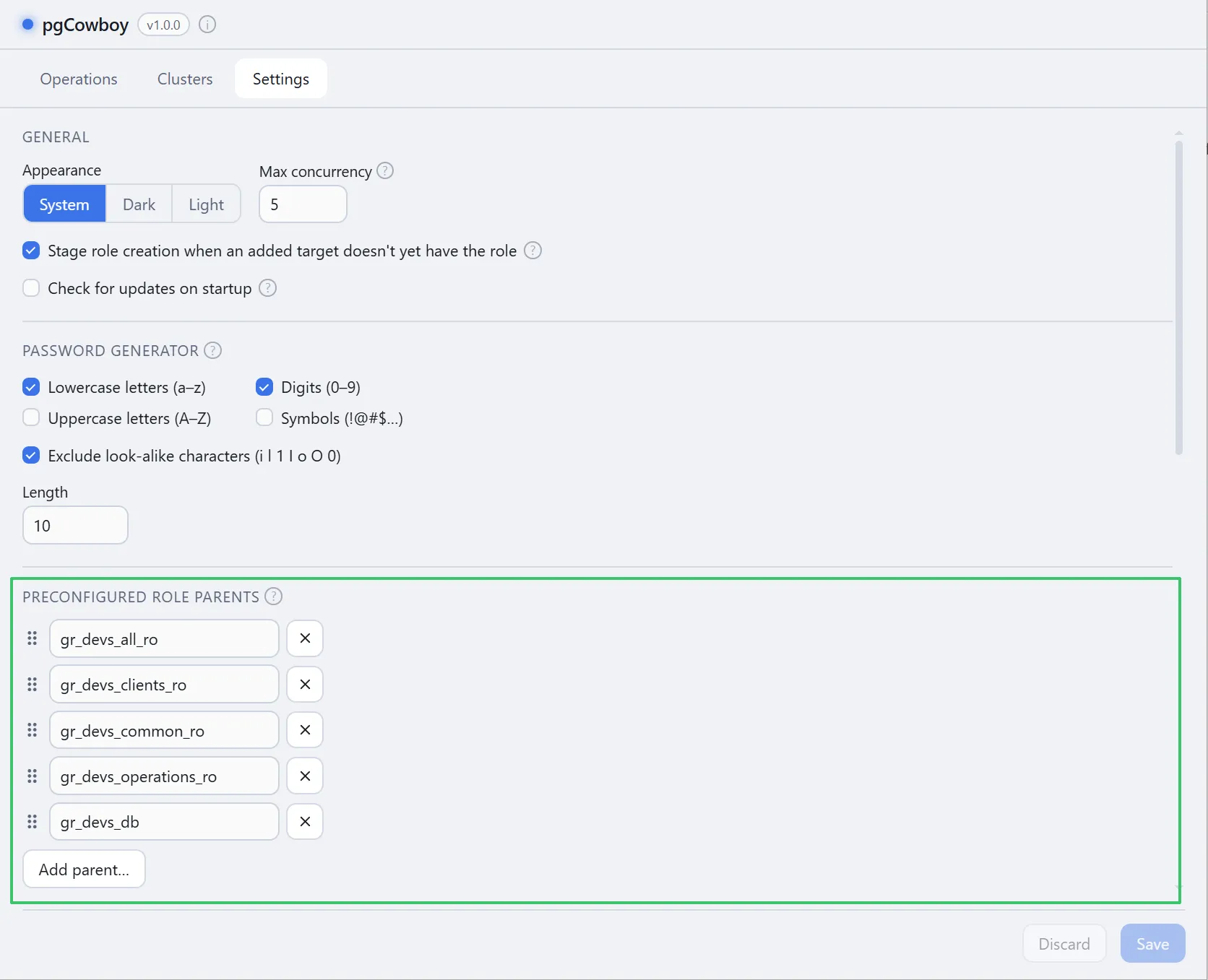 Settings → Preconfigured role parents
