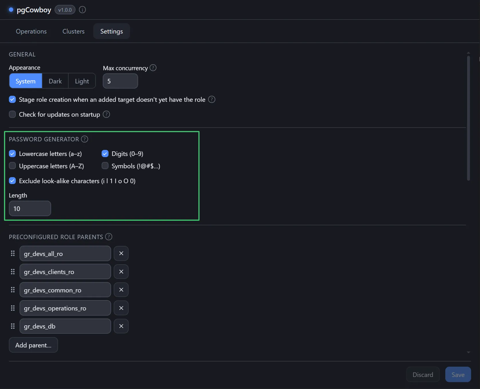 Settings → Password generator