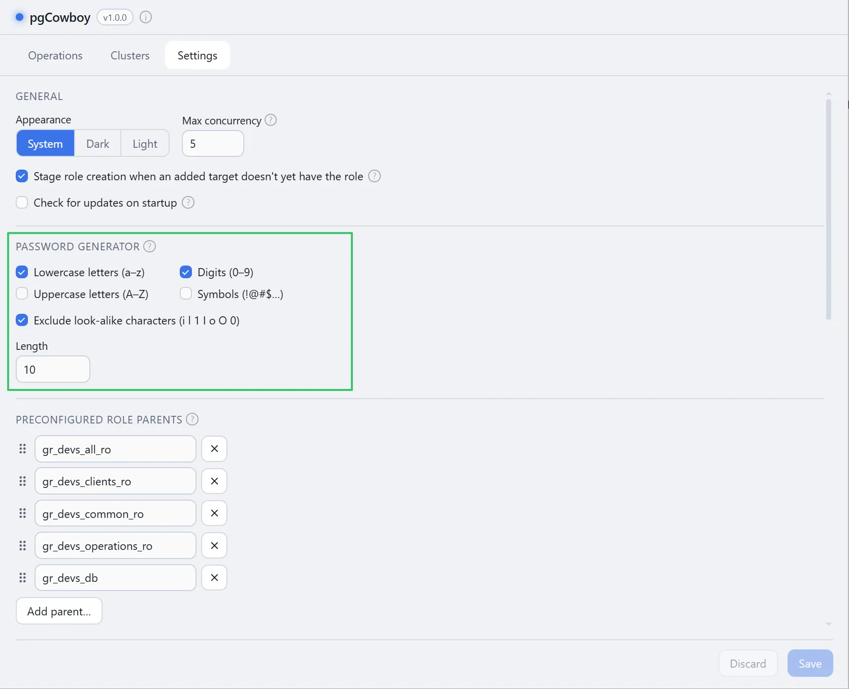 Settings → Password generator