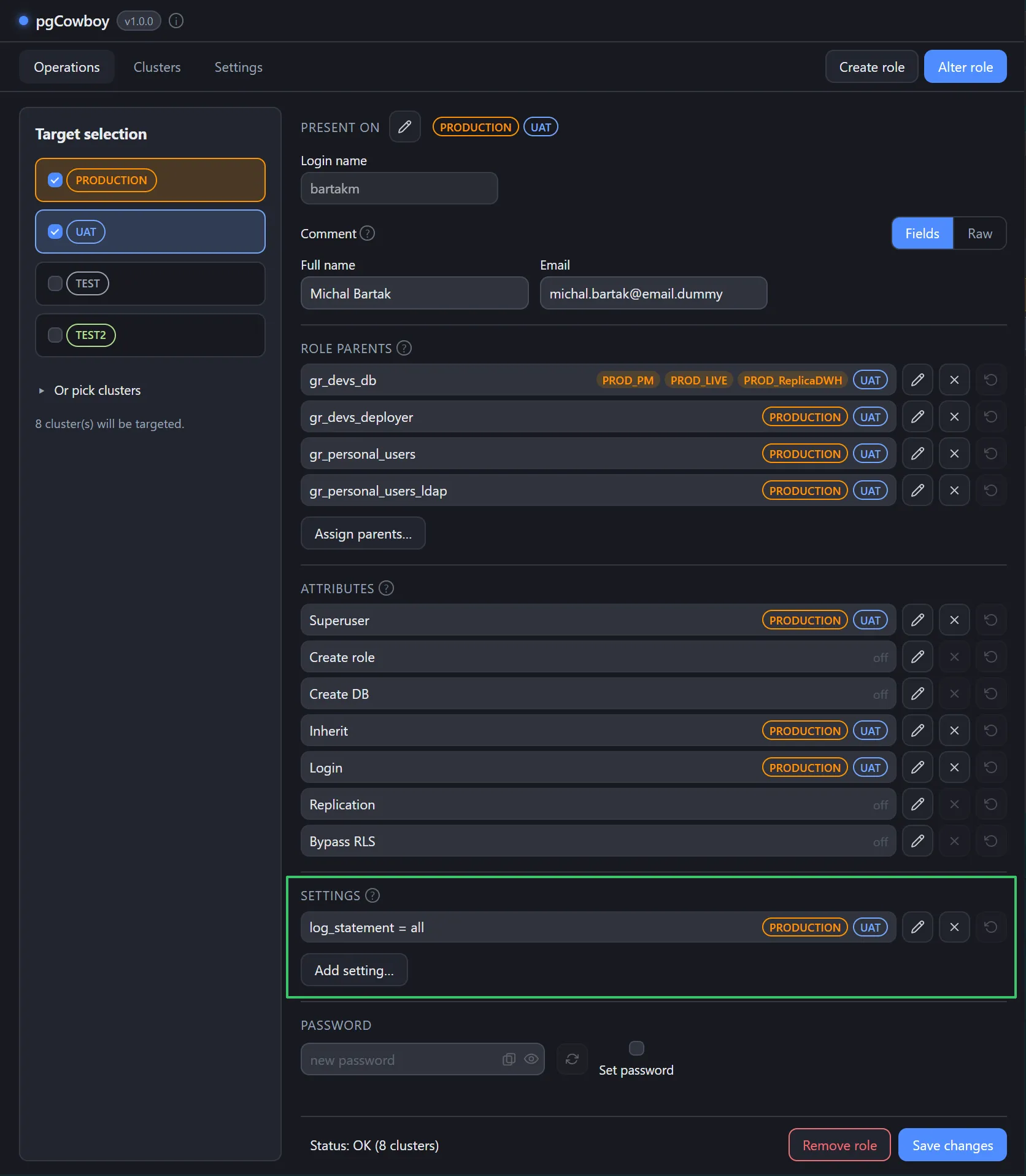 Settings section