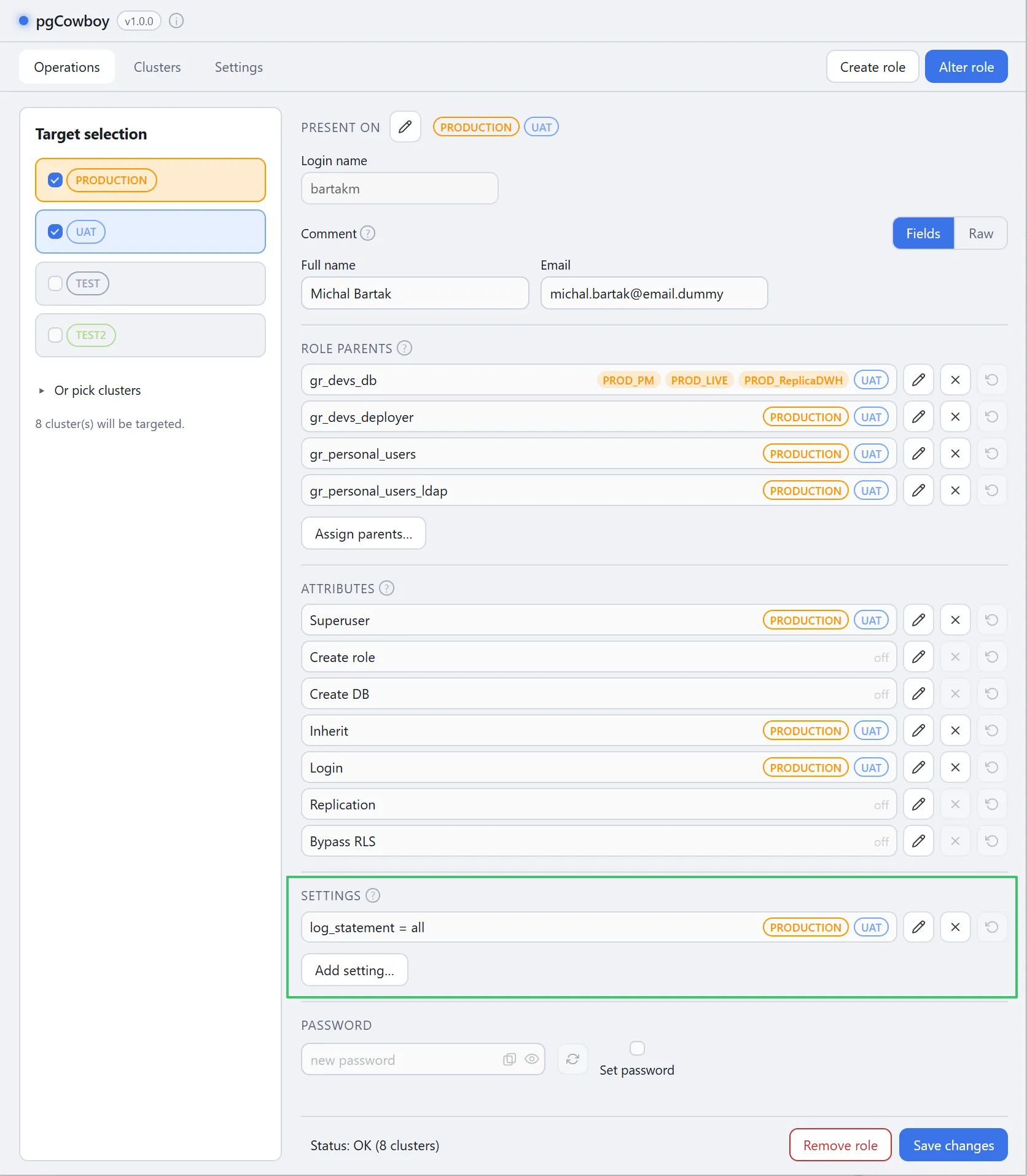Settings section